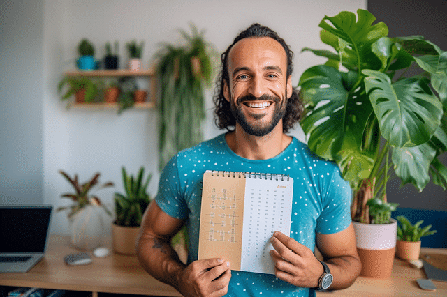 Man showing off a houseplant calendar
